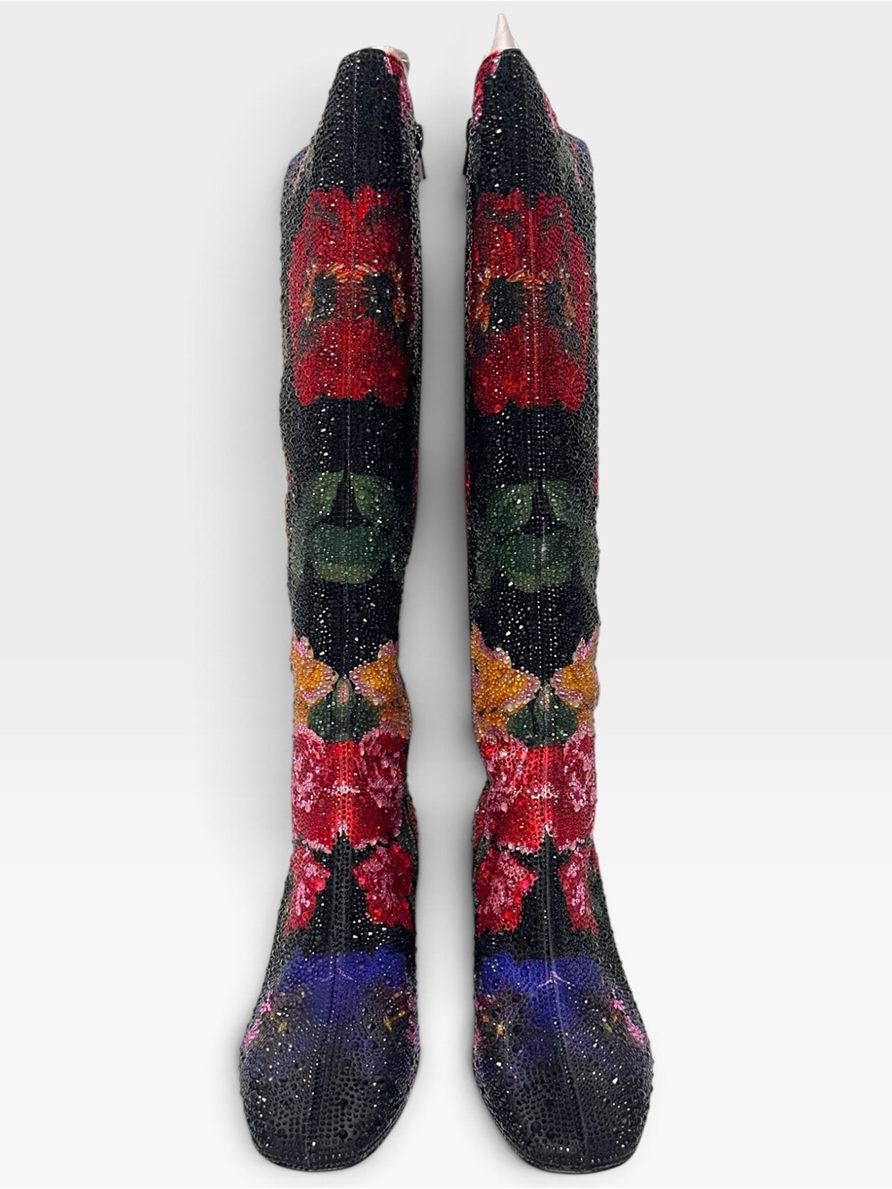 NIB BETSEY JOHNSON Avon Floral Embellished Knee High Boots - Picture 2 of 11